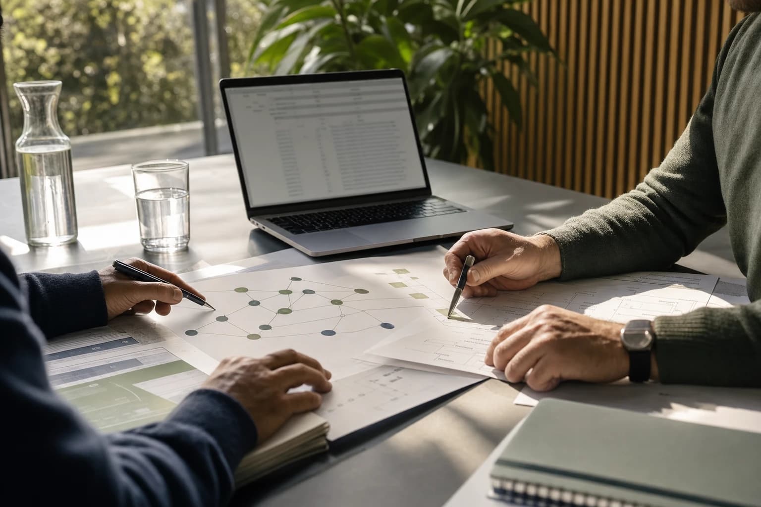 Two IT leaders reviewing a service map and configuration data together